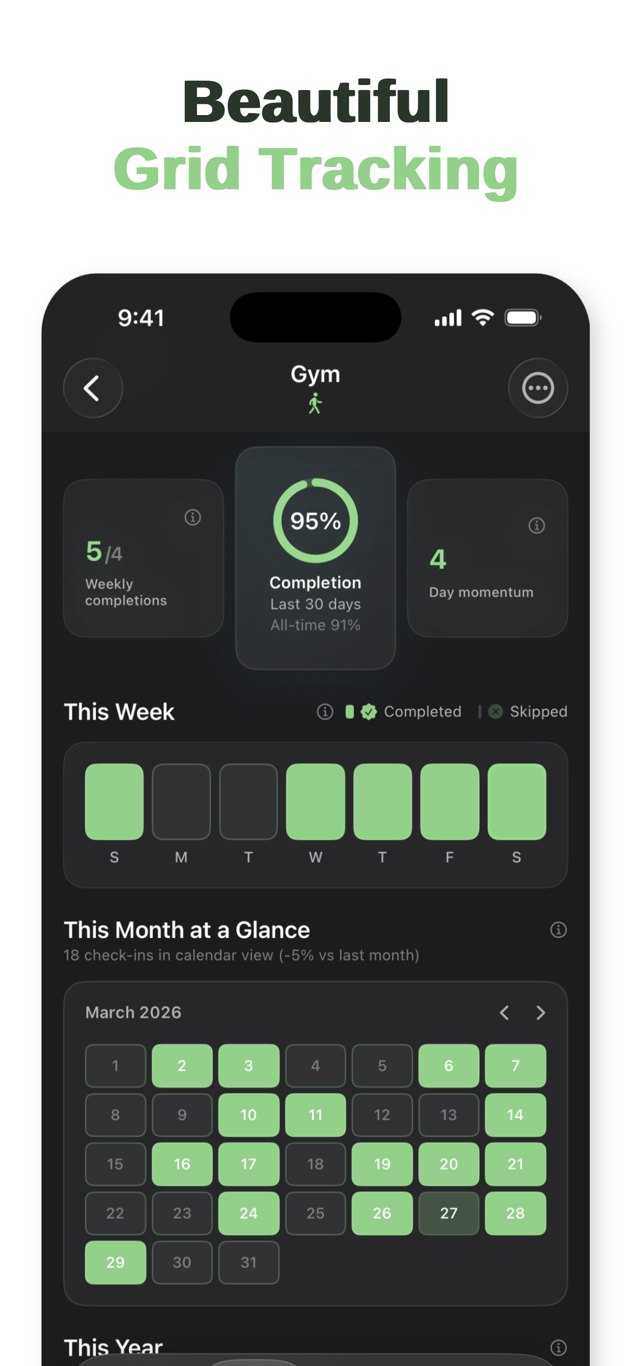 Beautiful grid tracking calendar view